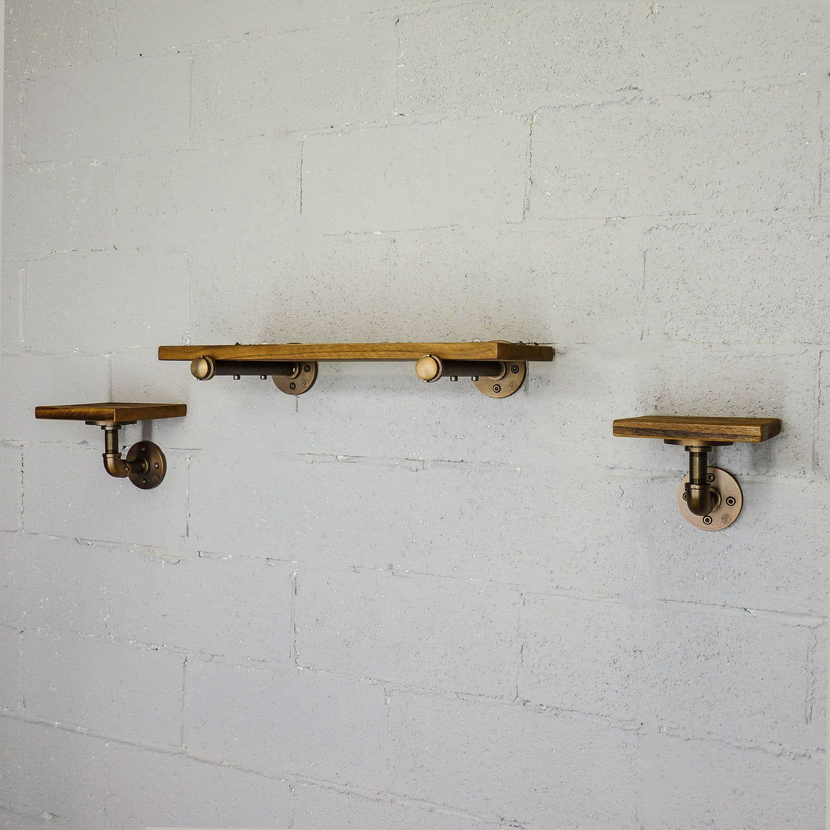 Bronze Metals & Brown Wood 3-Piece Wall Shelf D786674