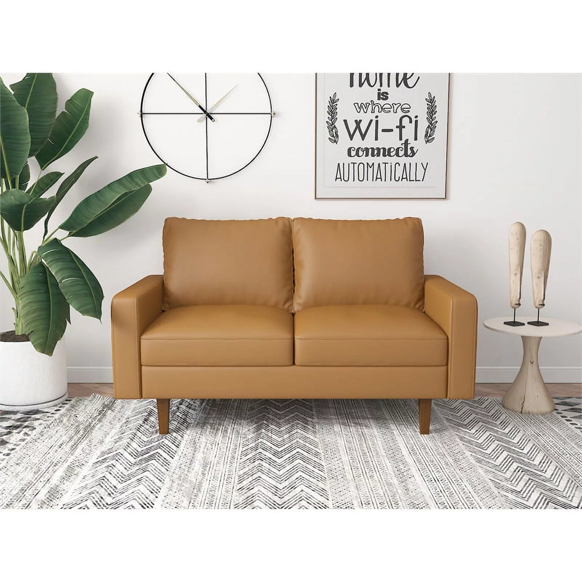Brown Faux Leather Loveseat I9672