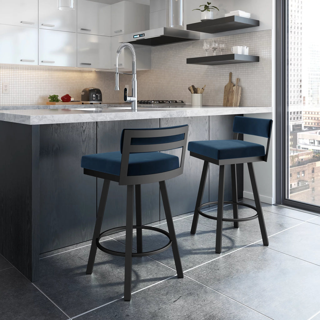 Dark Blue Velvet Swivel Counter Stool C550493