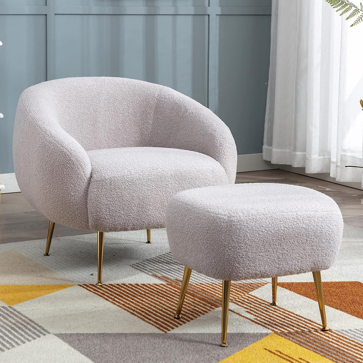 Teddy Short Plush Particle Velvet Accent Chair With Ottoman J5595