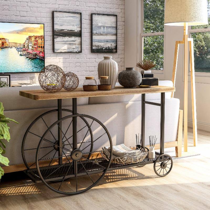 Industrial Style Caster Wheel Sofa Table N9537