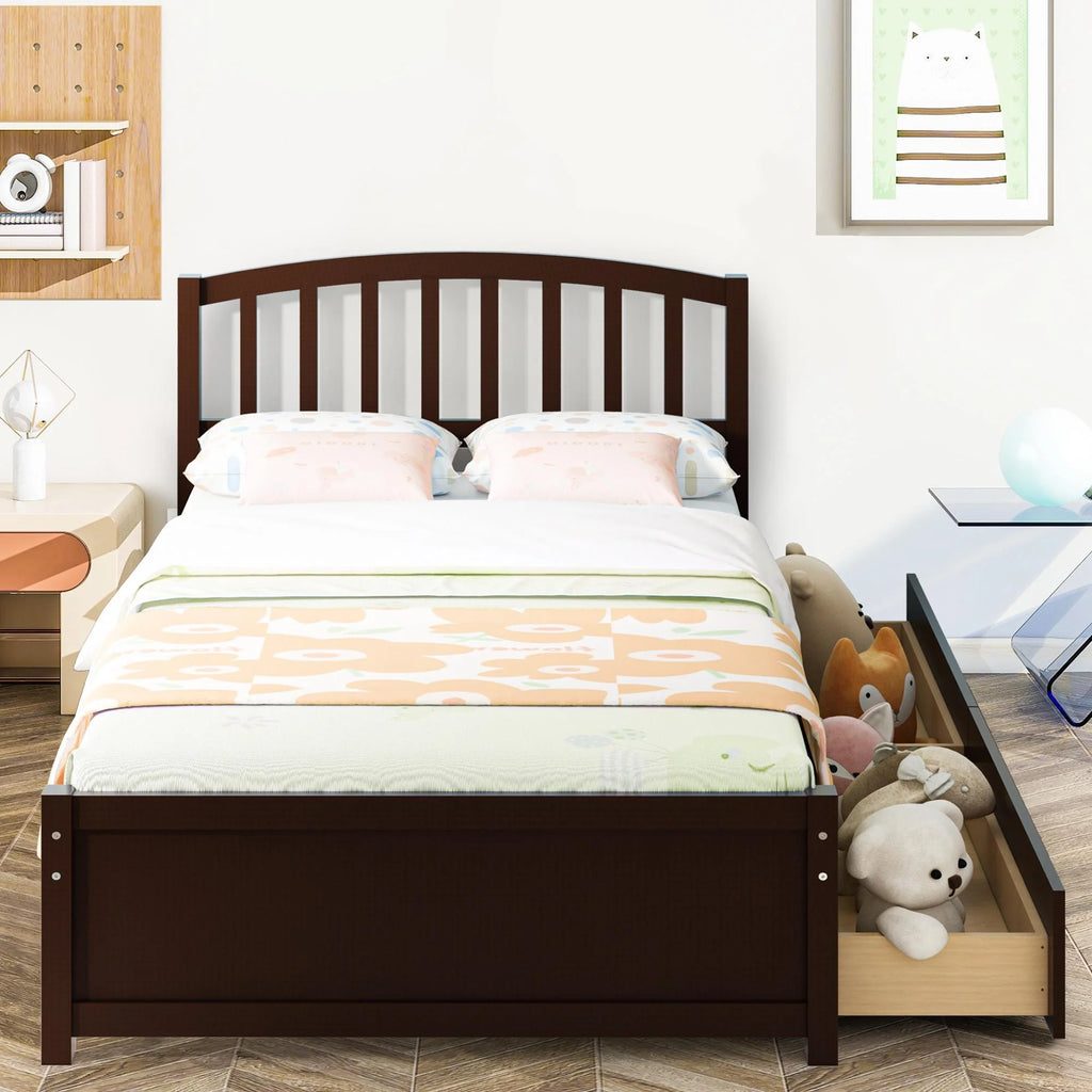 White Wood Twin Size Platform Bed with 2 Drawers Y2010