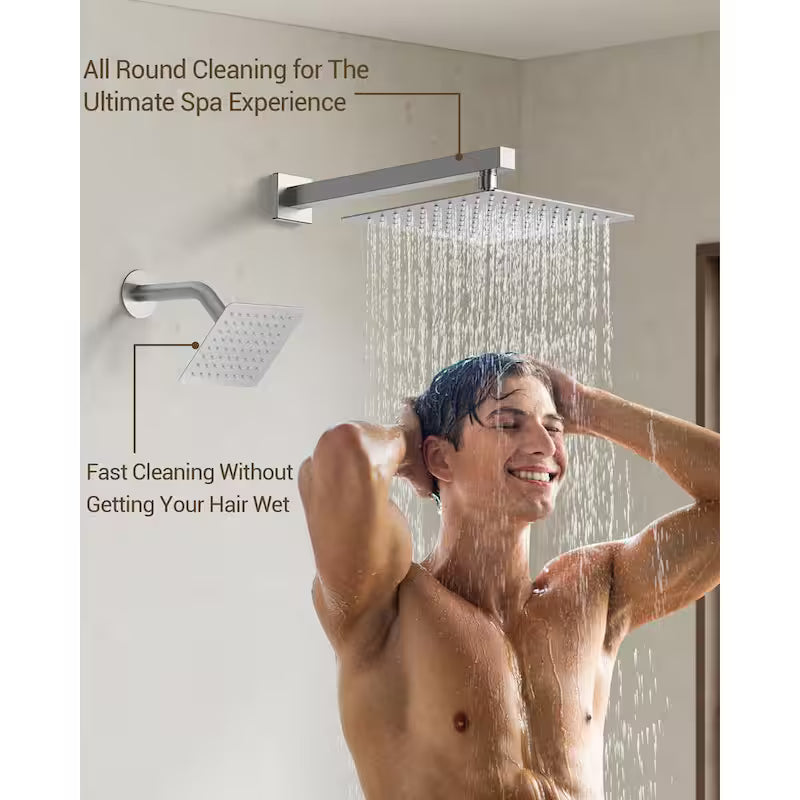 Wall Mount Dual Shower Heads and Handheld Shower Head 2.5 GPM Brushed Nickel O72175