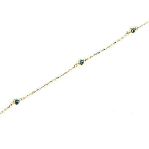 18k Solid Yellow Gold Evil Eye Bracelet 6 inches S817