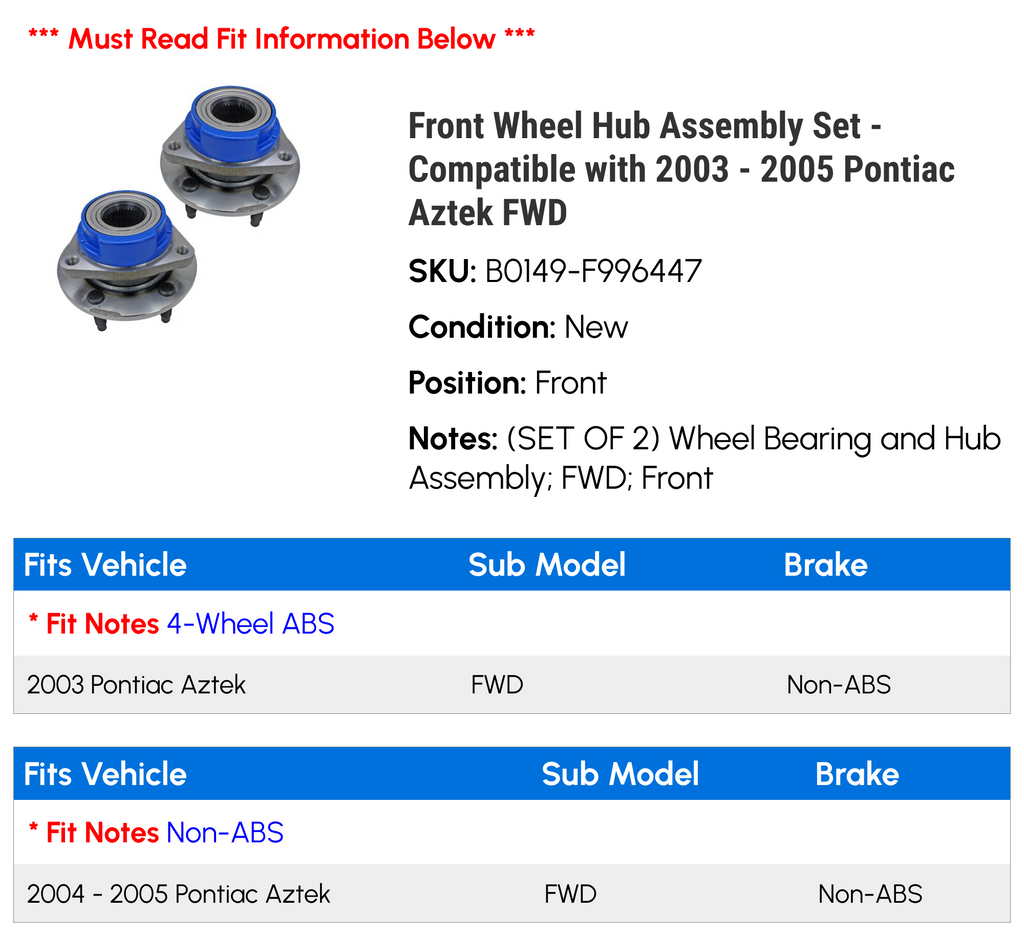 Front Wheel Hub Assembly Set X2759