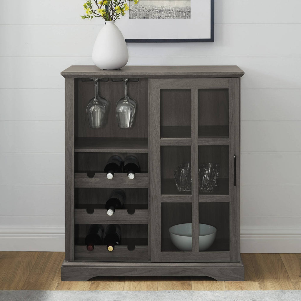 Gray Sliding Window Pane Door Bar Cabinet L983795