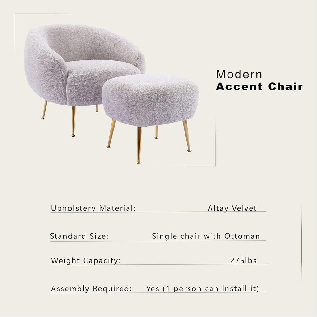 Teddy Short Plush Particle Velvet Accent Chair With Ottoman J5595
