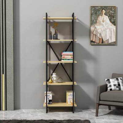 Steel Etagere Bookcase Oak 5 Shelves J207