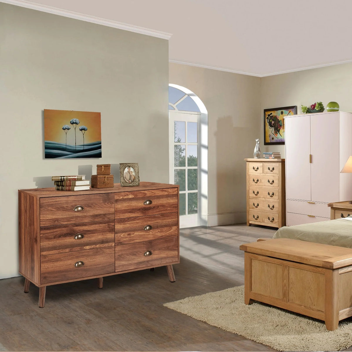 Wood 6 Drawer Dresser with Metal Handles G84652