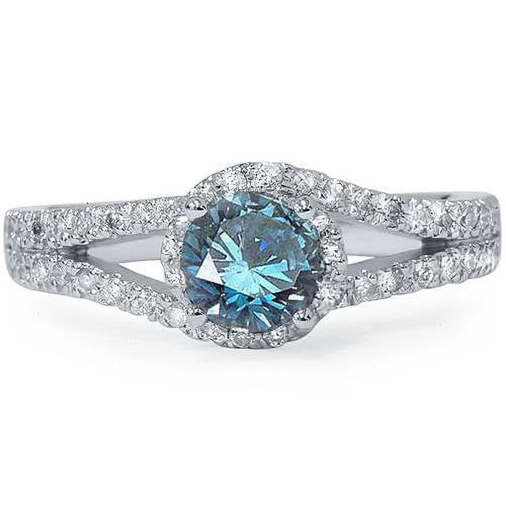 1ct Blue Diamond Twist Engagement Ring 14K White Gold I9093