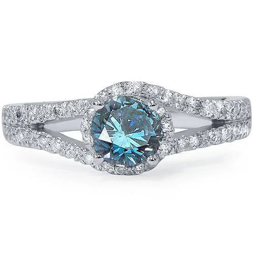 1ct Blue Diamond Twist Engagement Ring 14K White Gold I9093