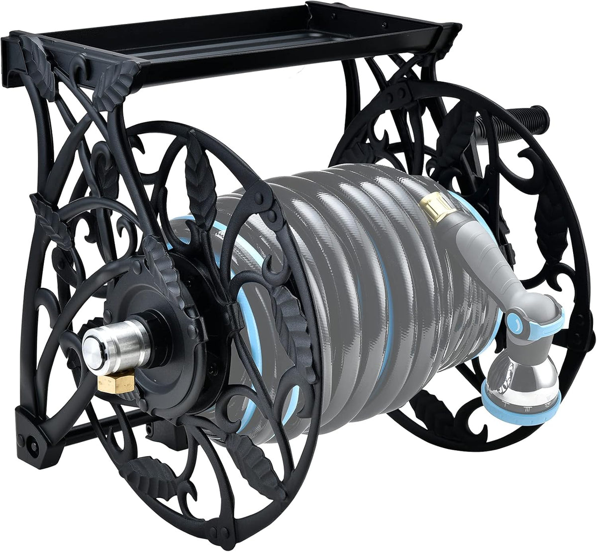 Cast Aluminum Wall Mount Garden Hose Reel with Crank J5380