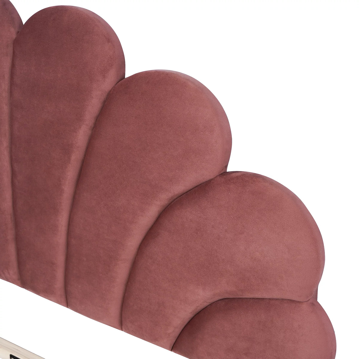 Queen Size Velvet Upholstered Platform Bed Frame with Flower Pattern Headboard F993900