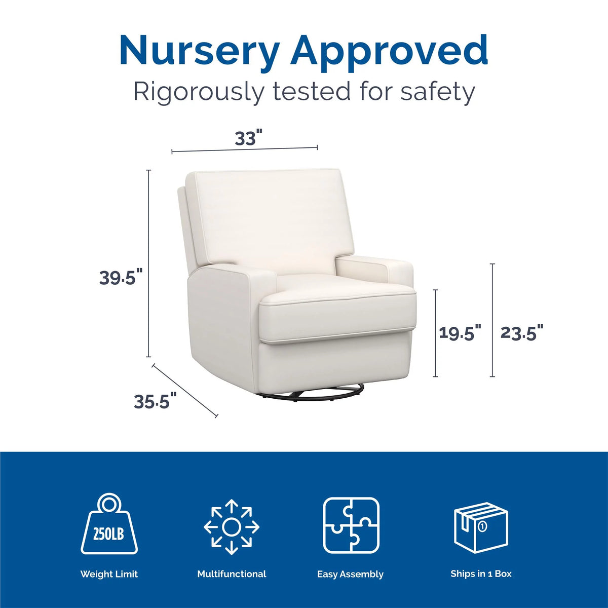 White Linen Swivel Glider Recliner Chair I241544