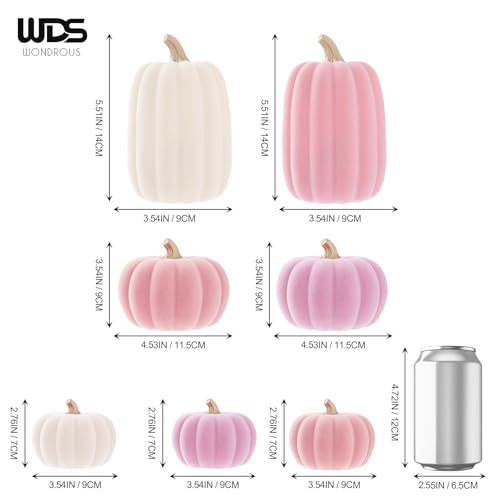 Pink and Beige Flocked Artificial Pumpkins Set 7 PCS N349