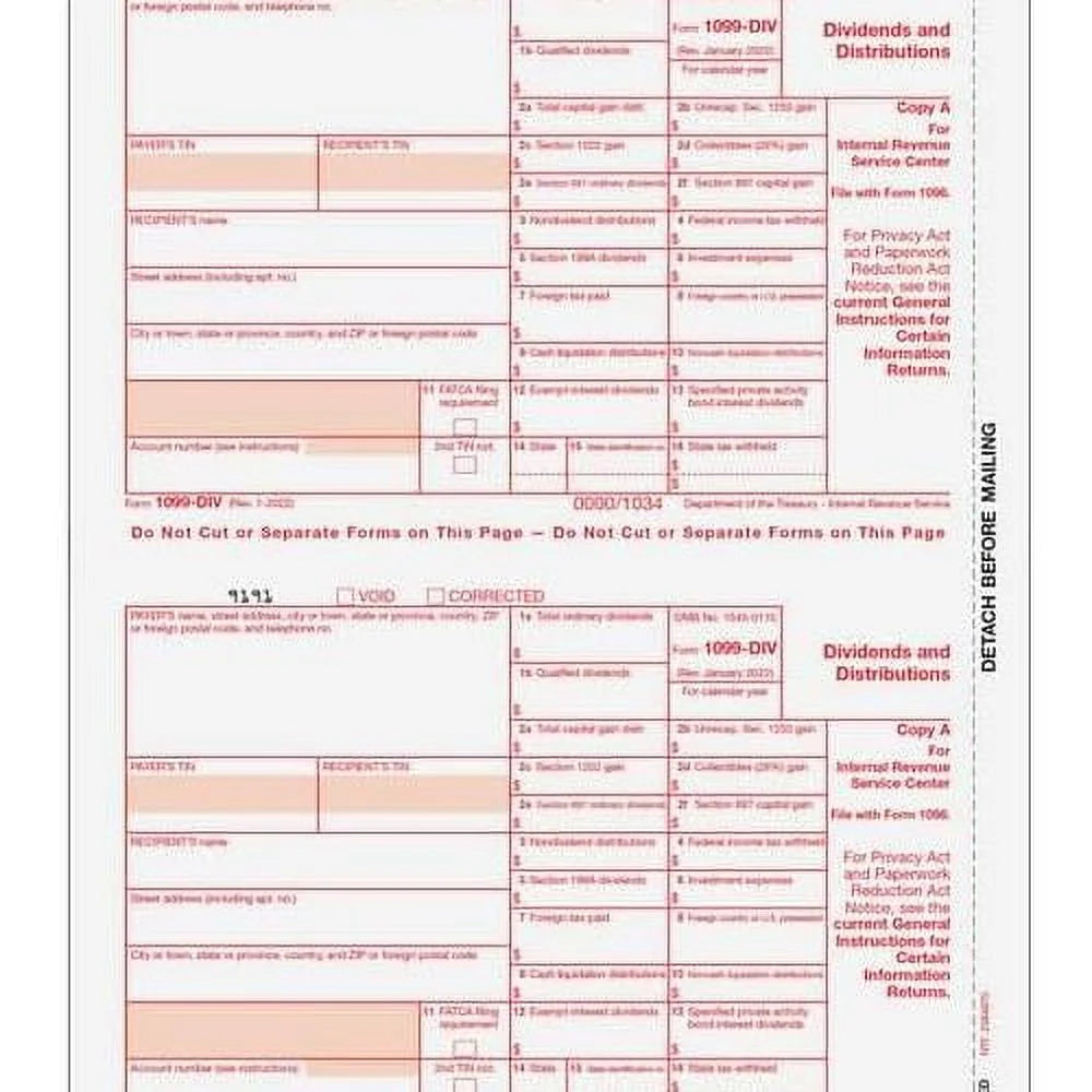 1099-DIV 4-Part Laser Tax Form Set D714