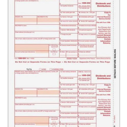 1099-DIV 4-Part Laser Tax Form Set D714