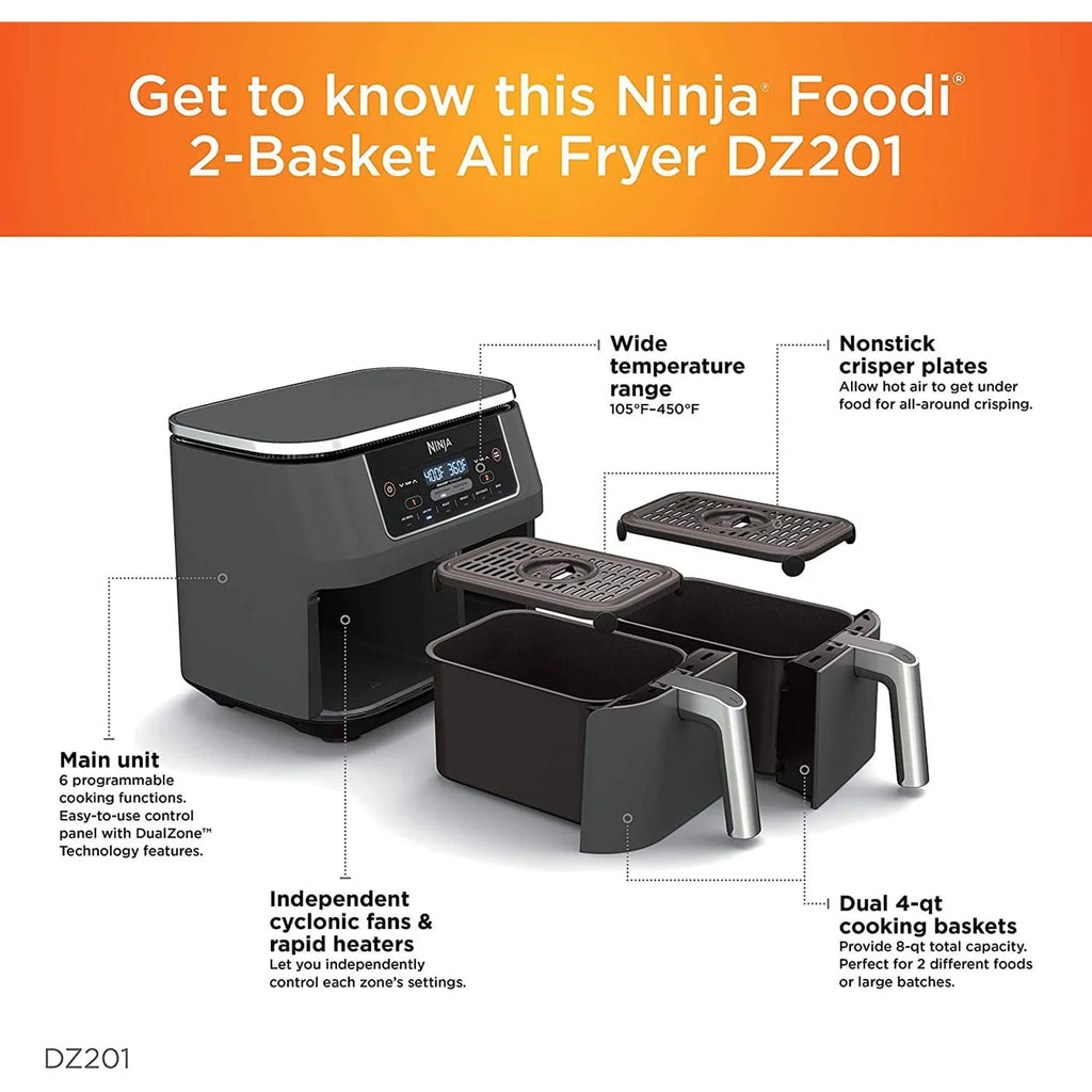 4-in-1 8-Quart 2-Basket Air Fryer D7005