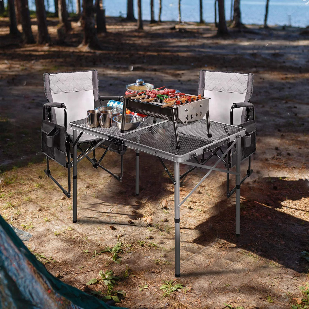 Folding Portable Aluminum Grill Table with Adjustable Height Legs V812553