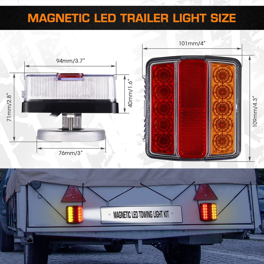 Magnetic LED Trailer Towing Light Kit, 24ft Cable with 7 pin plug, IP68 Waterproof V76867