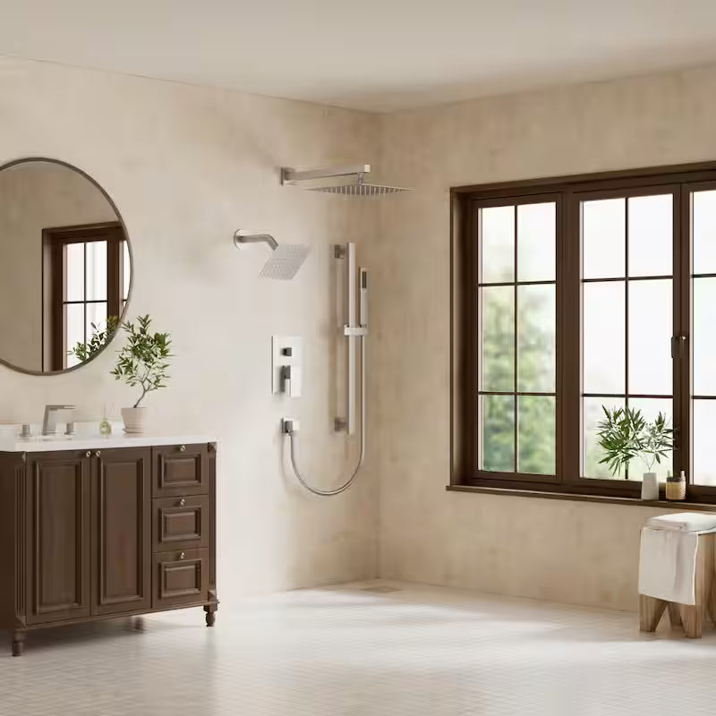 Wall Mount Dual Shower Heads and Handheld Shower Head 2.5 GPM Brushed Nickel O72175