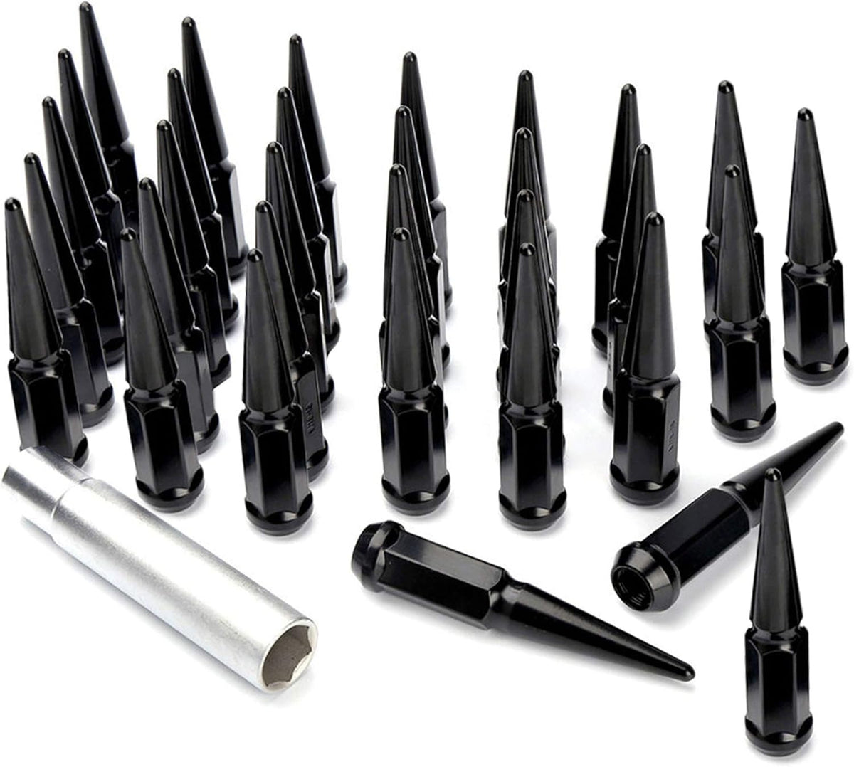 32 pcs 9/16-18 112mm 4.4" Black Conical Wheel Lug Nuts w/Key H27291