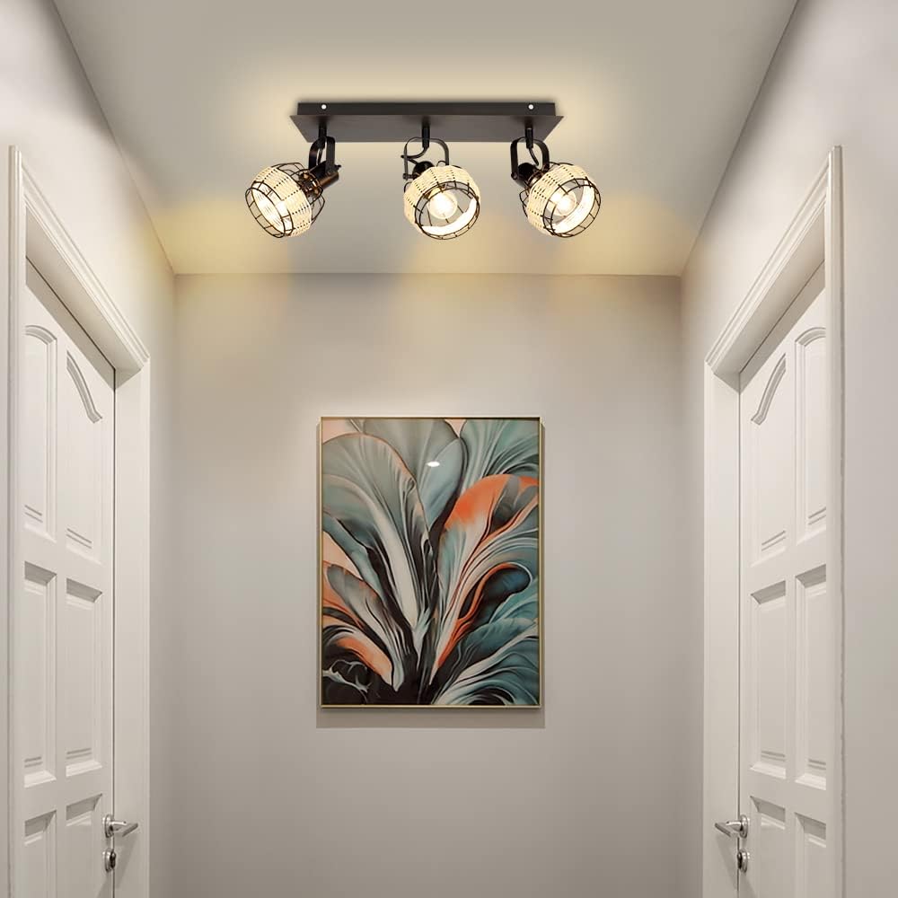 3-Light Rattan LED Track Ceiling Light P52745