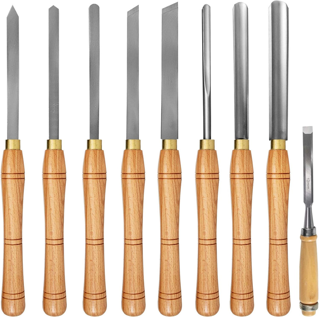 8 Pcs HSS Steel Wood Lathe Chisel Set with Wooden Storage Case U937986