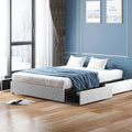 Cal King Size Platform Bed Frame with 4 Storage Drawers Cotton Linen Fabric T177372