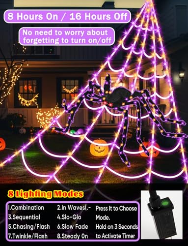 250 LEDs Outdoor Halloween Decor Lights with 4Ft Light-up Spider E9779