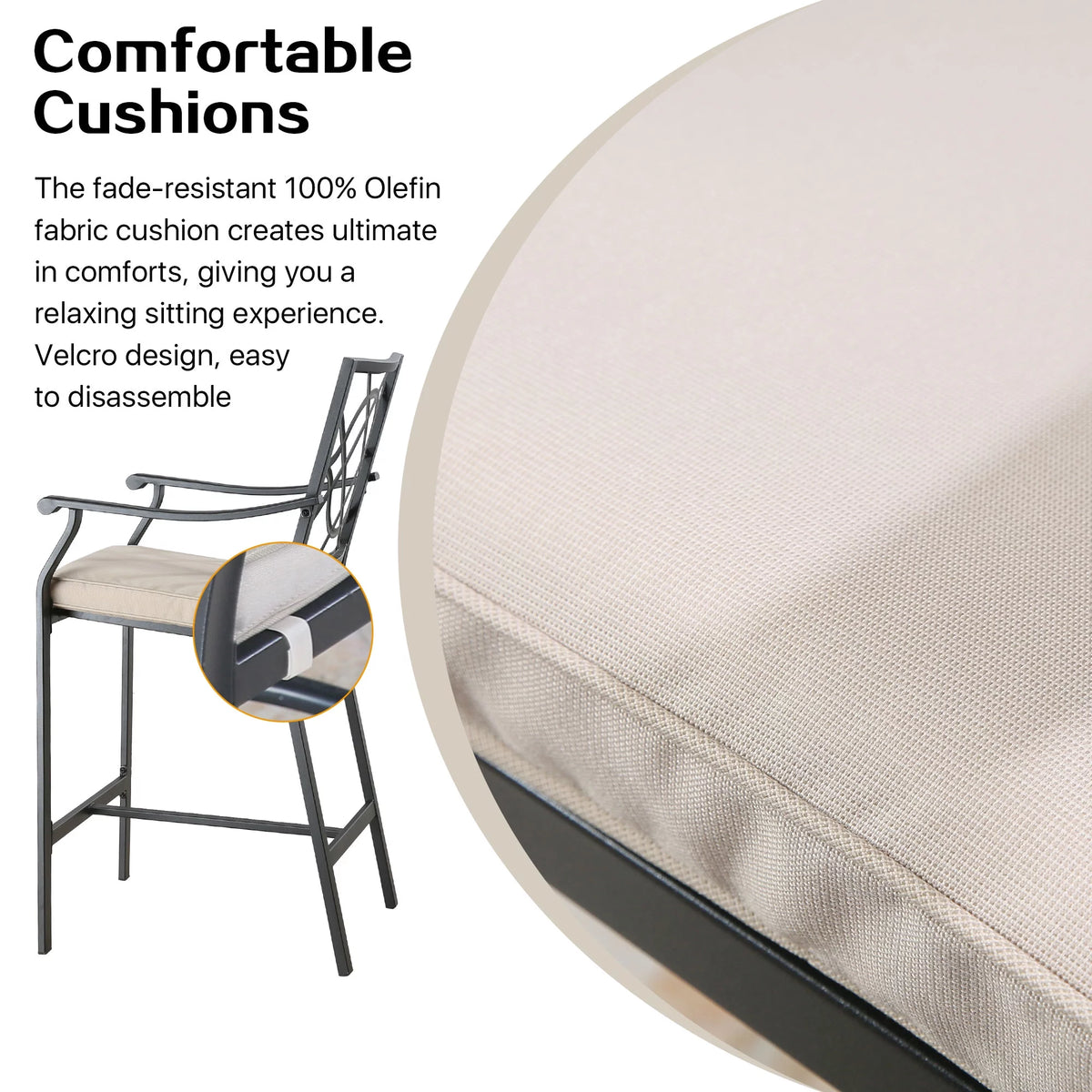 Metal Patio Counter Height Bar Stools with Beige Cushion, Set of 2 K8084