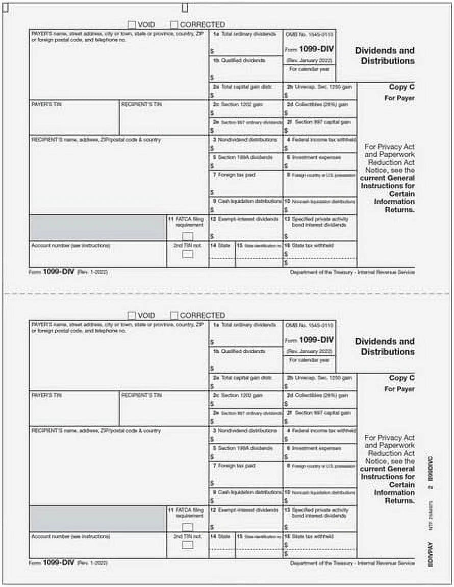 1099-DIV 4-Part Laser Tax Form Set D714