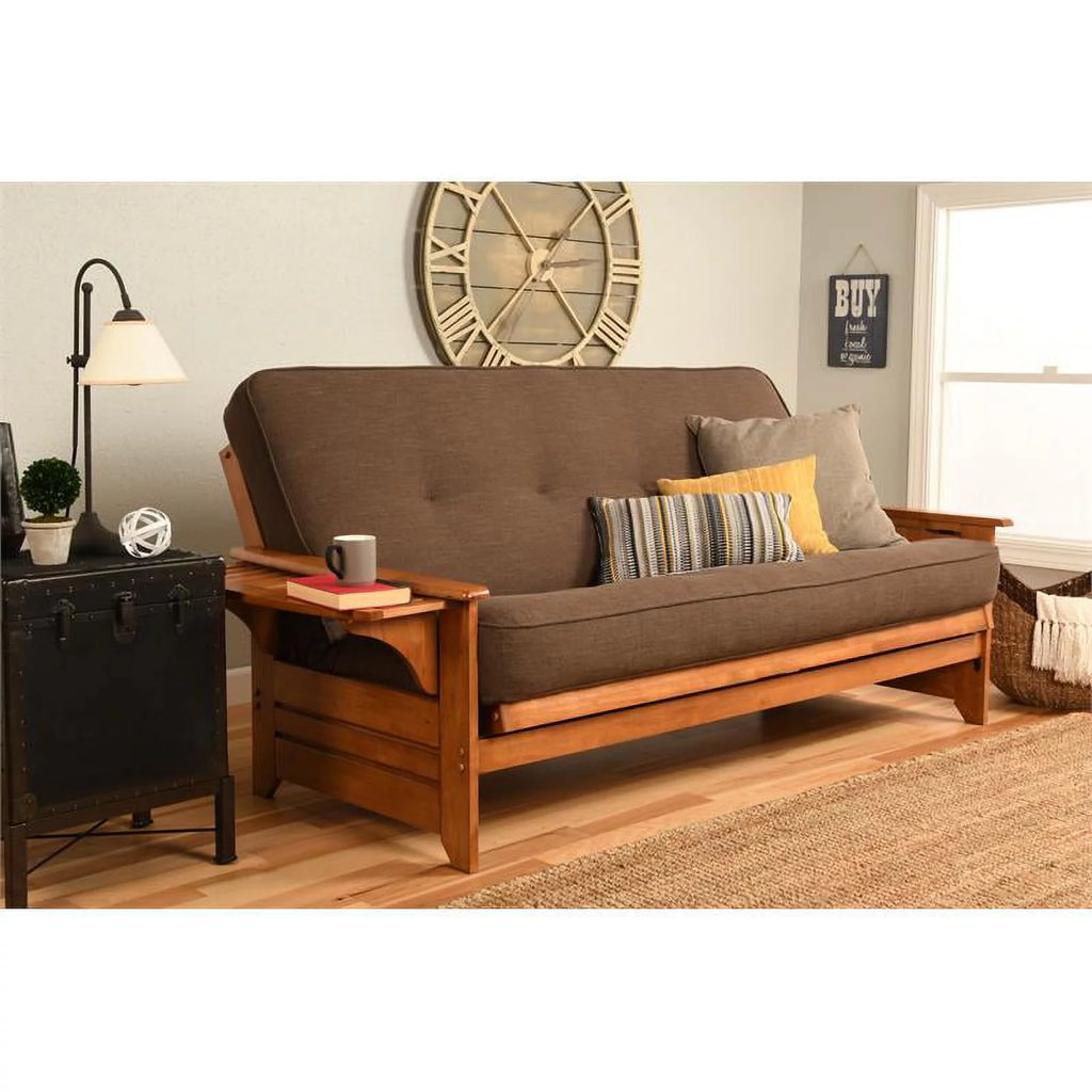 Full Traditional Linen Fabric Futon Mattress in Cocoa Brown L4082