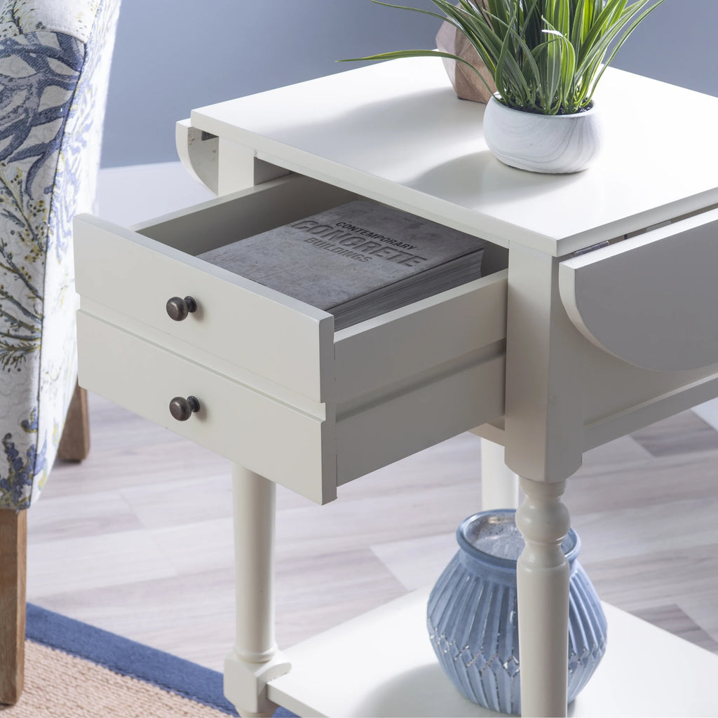 White Single Drawer End Table with Shelf and Dropleaf G3907