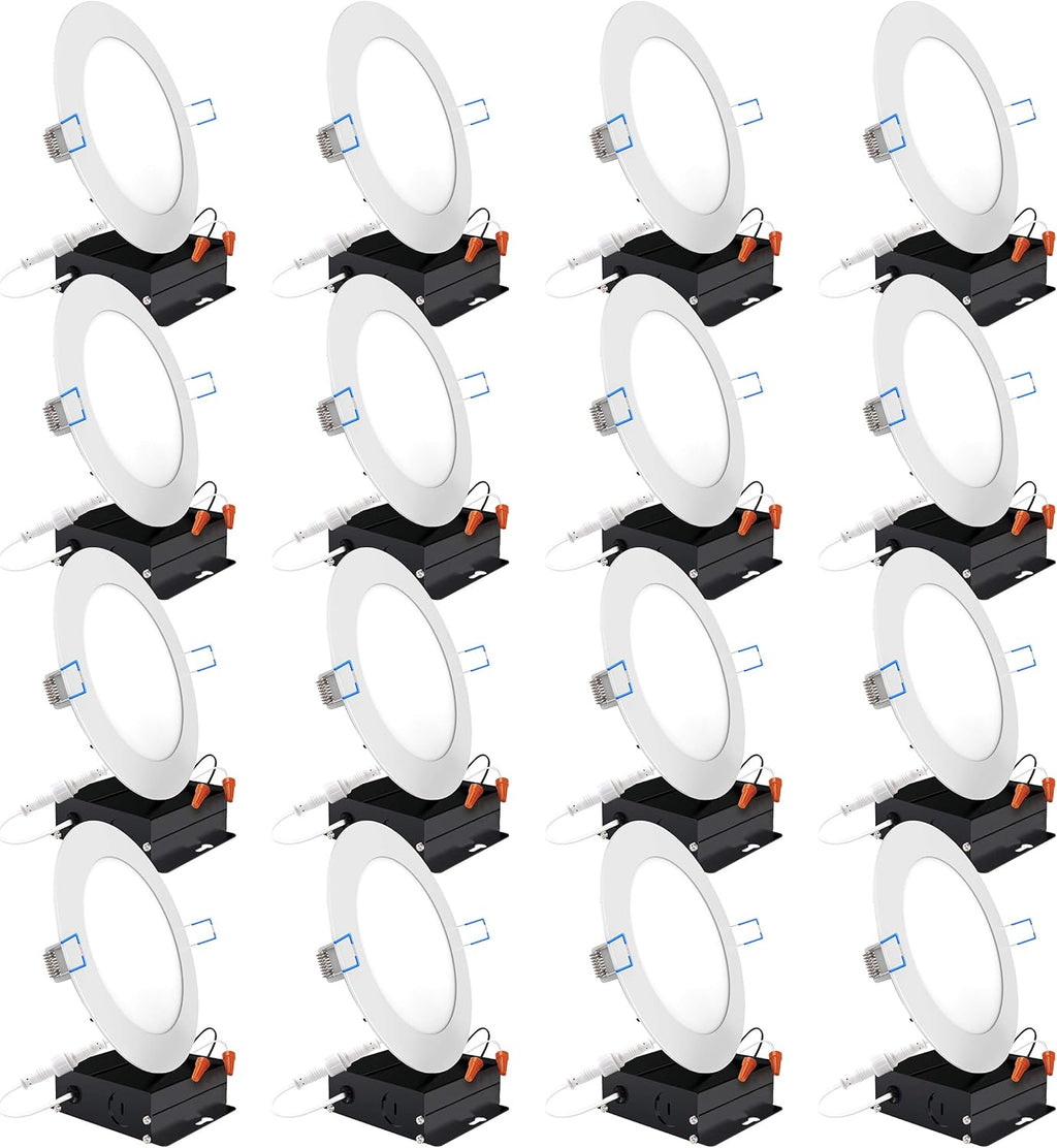 16 Pack 6 Inch Ultra Thin LED Recessed Ceiling Lights, 3000K Warm White, Dimmable 14W B72179