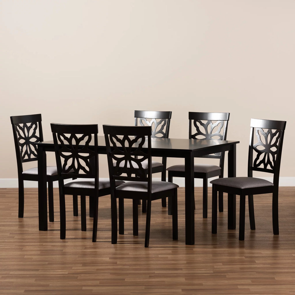 Grey Fabric Upholstered Dark Brown Wood 7-Piece Dining Set G790