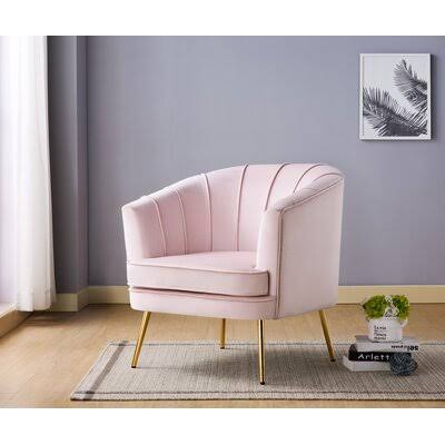 Soft Pink Velvet Tufted Barrel Chair Y6766