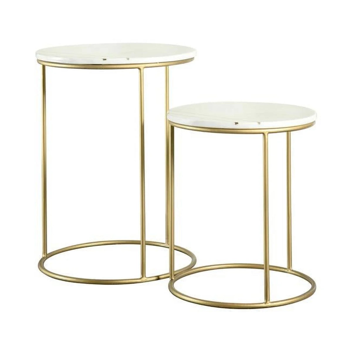 White & Gold Marble Top Nesting End Table Set A503