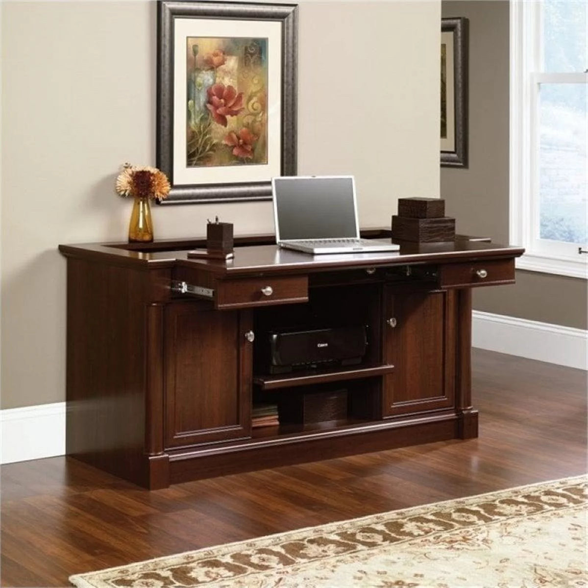 Cherry Credenza Computer Desk with Storage H9800