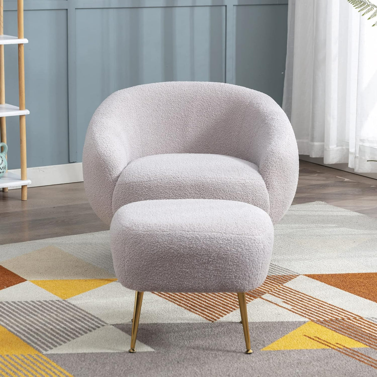 Teddy Short Plush Particle Velvet Accent Chair With Ottoman J5595