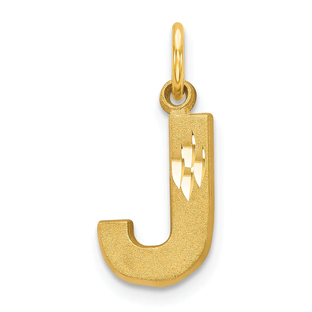 14K Yellow Gold Diamond-Cut Letter J Initial Pendant Charm with Rope Chain Necklace 20'' C2574