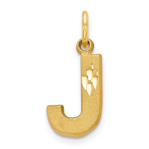 14K Yellow Gold Diamond-Cut Letter J Initial Pendant Charm with Rope Chain Necklace 20'' C2574