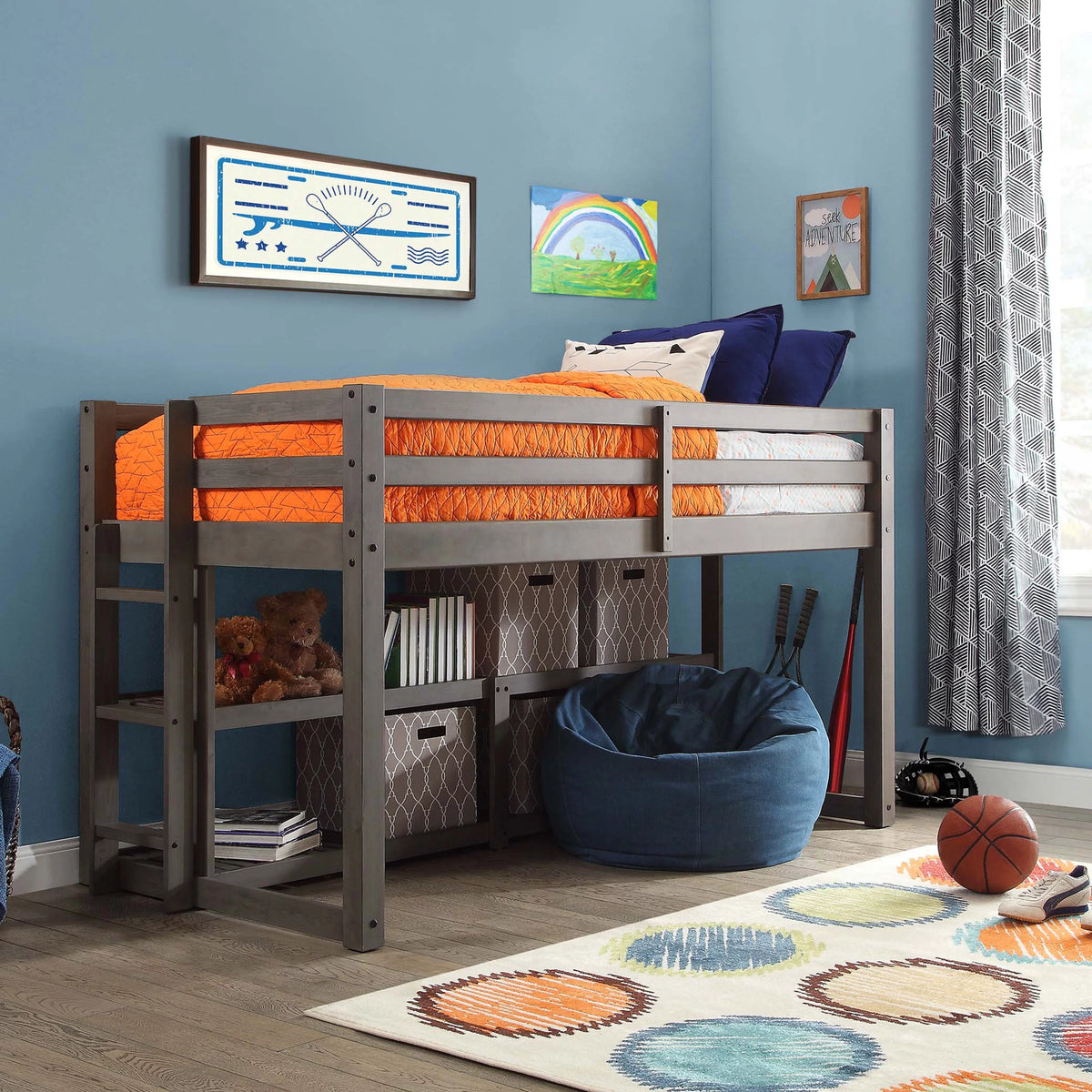 Black Twin Loft Storage Bed K953801