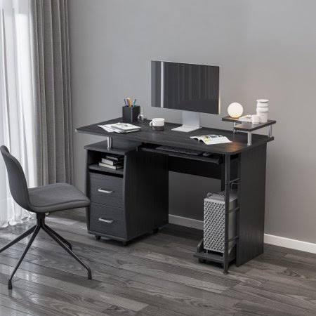 Solid Wood Computer Desk with Storage Shelves and File Cabinet X6496
