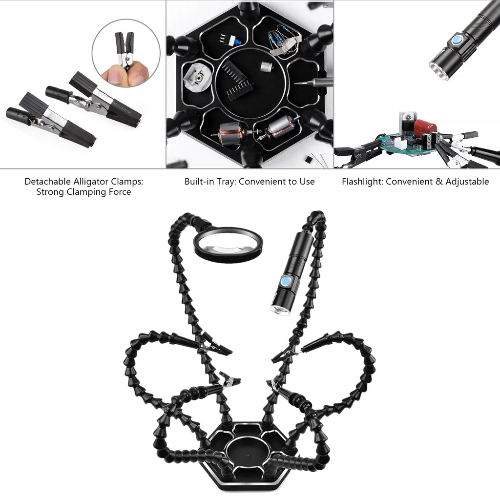 Soldering Third Hand PCB Tool with 6 Flexible Arms Black P78884
