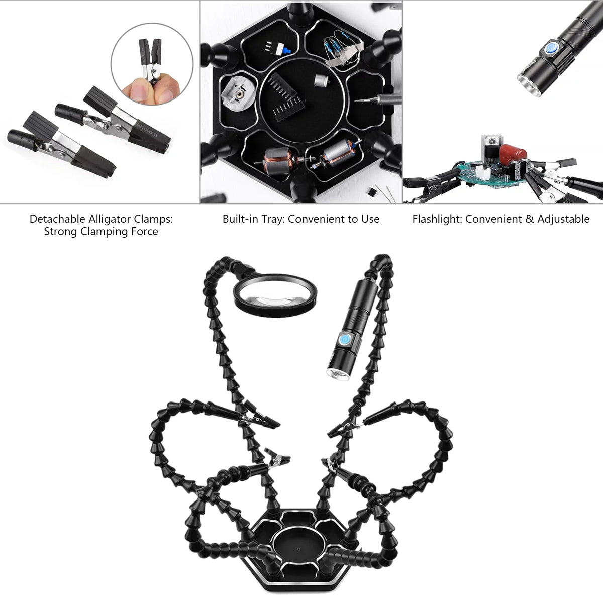 Soldering Third Hand PCB Tool with 6 Flexible Arms Black P78884