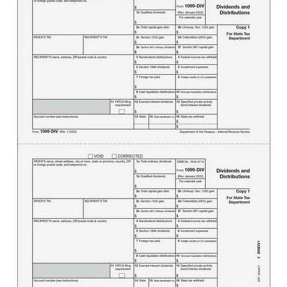 1099-DIV 4-Part Laser Tax Form Set D714