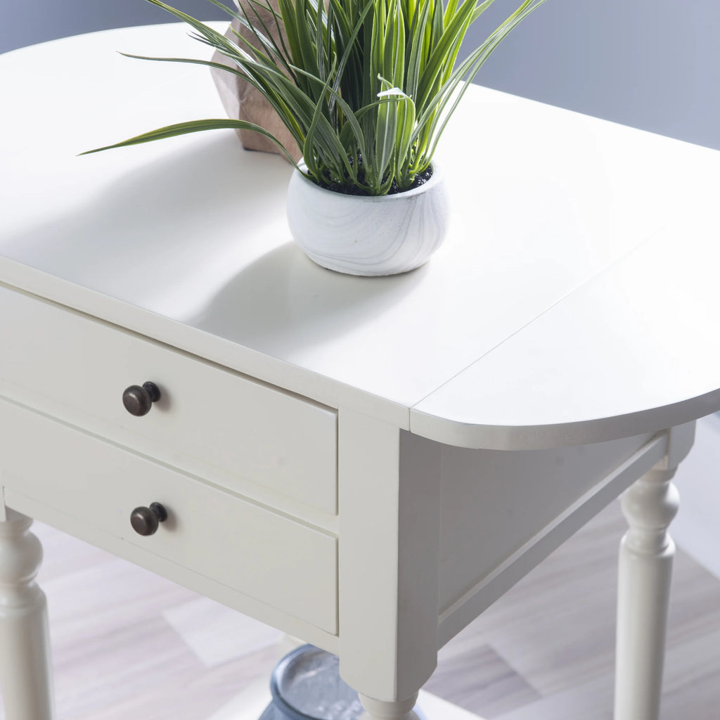 White Single Drawer End Table with Shelf and Dropleaf G3907