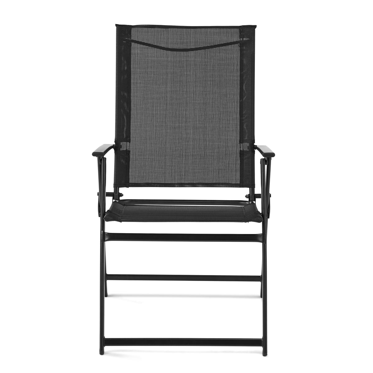 Black Steel and Sling Folding Outdoor Armchair Set of 2 H37355