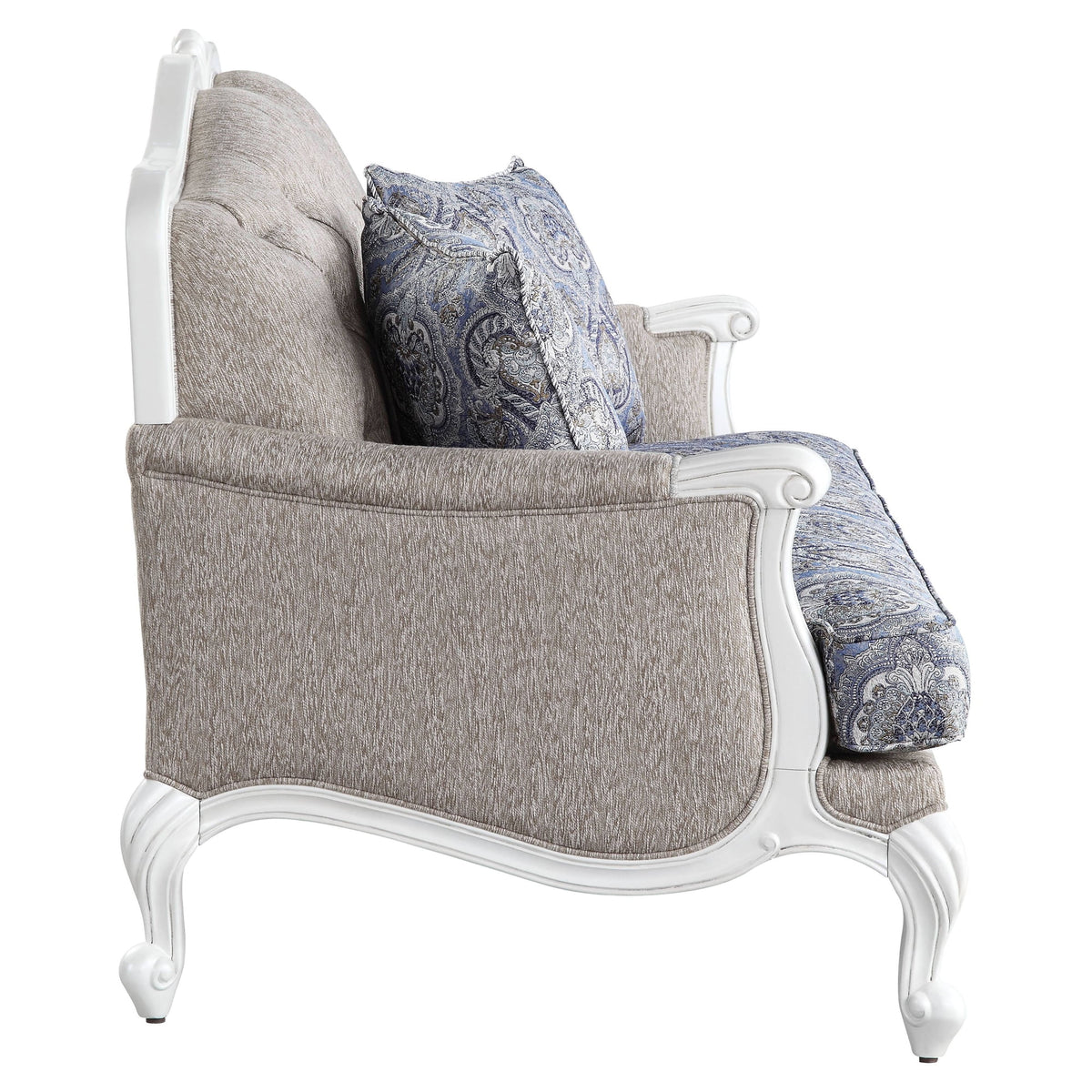 Beige and White Loveseat with 3 Pillows Z643238